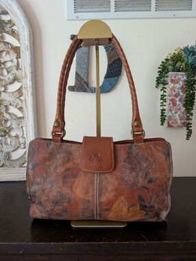 Patricia Nash Floral Tan & Brown Leather Shoulder Bag